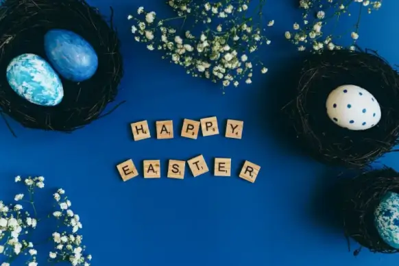 easter backdrop picture eggs nest flowers decor
