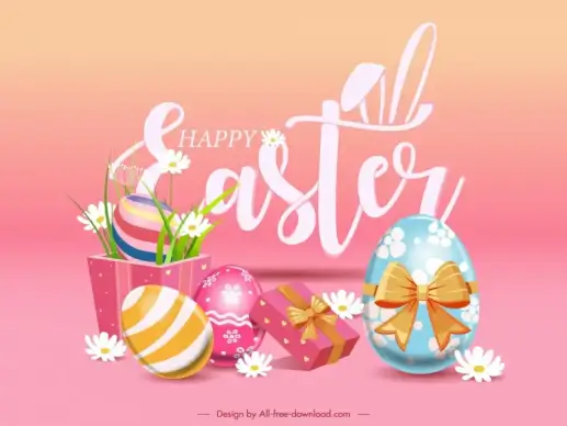 easter background template elegant 3d present eggs flowers decor