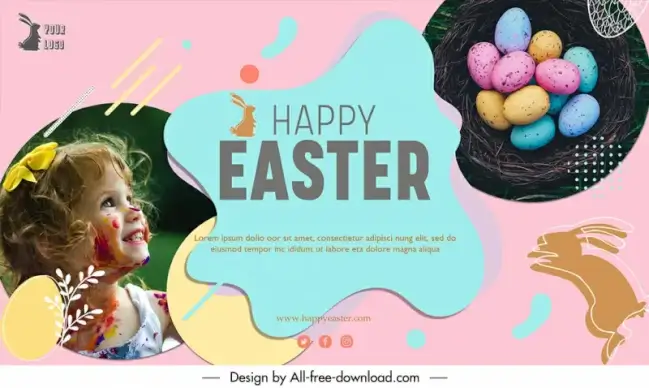 easter banner templates cute joyful girl bunny silhouette sketch