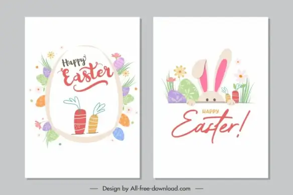 easter card template cute bunny carrot flowers eggs decor