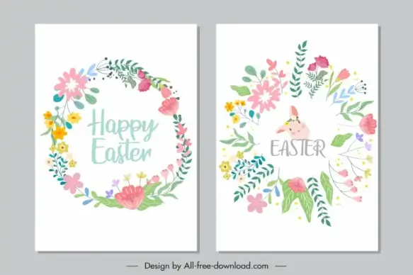 easter card template cute bunny floral wreath decor