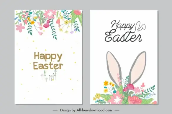 easter card template elegant flowers rabbit ears