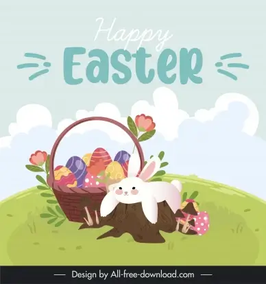 easter day banner template cute cartoon rabbit eggs basket
