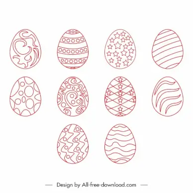 easter eggs icon sets elegant flat handdrawn outline 