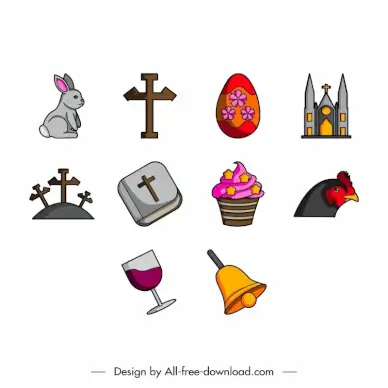easter icon set flat classical symbols sketch