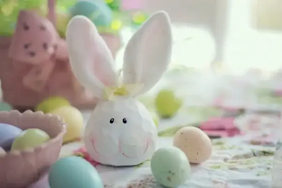 easter picture elegant eggs rabbit statue closeup 