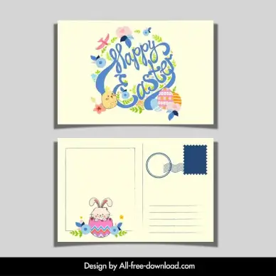 easter postcard template elegant calligraphy bunnies