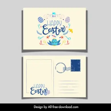 easter postcard template flat classical eggs floras