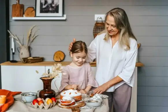 easter preparation picture happy grandma grandaughter 