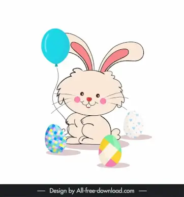 easter rabbit with eggs balloon icon cute cartoon handdrawn outline 