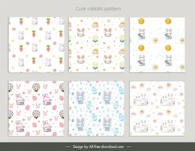 easter seamless pattern templates collection repeating rabbit handdraw decor