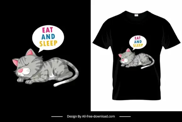 eat and sleep cat tshirt template funny cartoon sketch