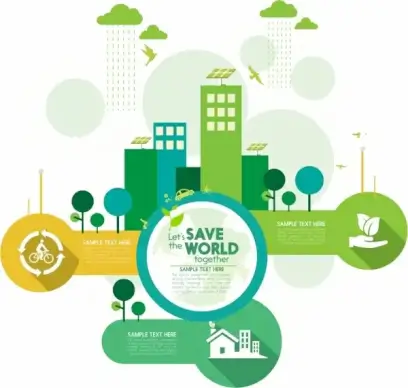 eco banner house buildings leaf recycle icons decor
