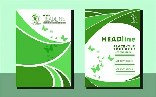 eco flyer green curves lines and butterflies design