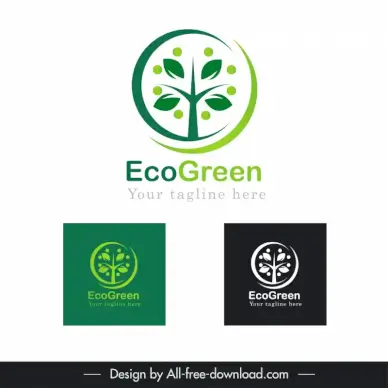 ecogreen logo template flat tree curves sketch 