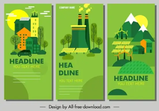 ecological banner templates house plant sketch green decor