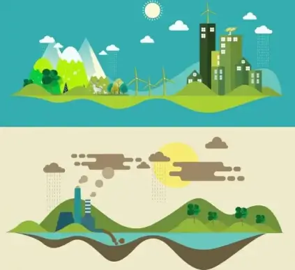 ecology banner green power pollution icons
