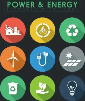 ecology design elements various flat symbols circles isolation