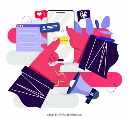 ecommerce background flat smartphone hands speaker sketch