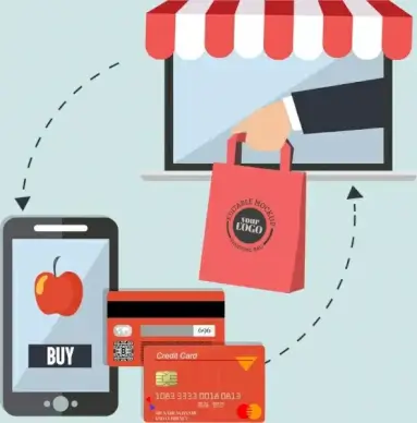 ecommerce concept background smartphone credit card icons decor