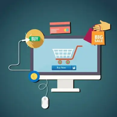 ecommerce promotion banner computer cart icons flat design
