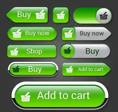 ecommerce shaped buttons design on green background