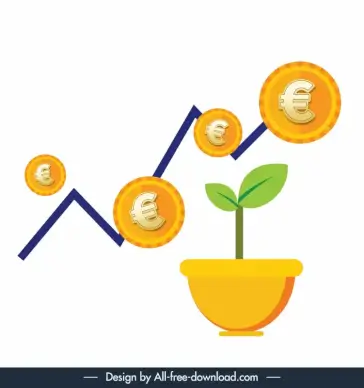 economy design elements houseplant coins line chart sketch