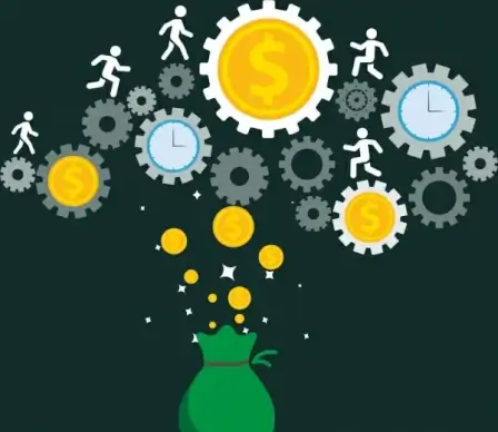 economy finance concept human gears coin icons decoration
