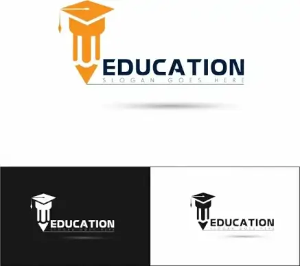 education logotypes silhouettes design pencil hat icons ornament