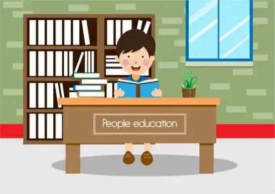 education theme design boy reading book illustration