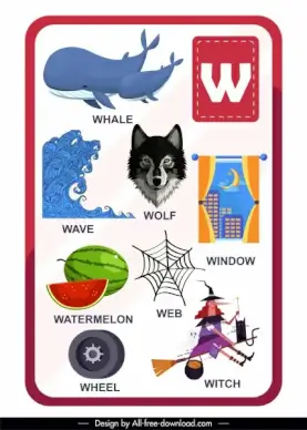 educational alphabet template w letter flat sketch