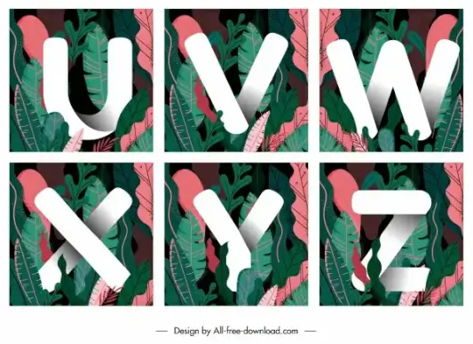 educational alphabets templates colorful tropical leaves decor