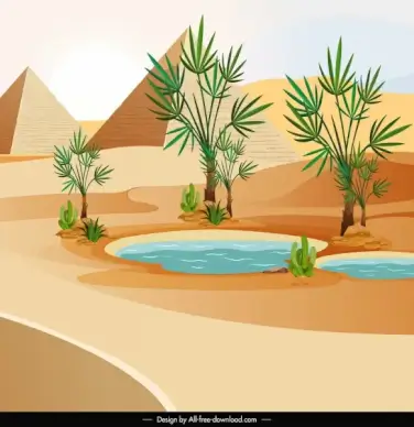 egypt landscape painting pyramid oasis sketch