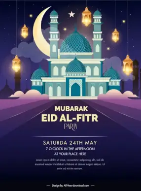 eid poster template elegant muslim architecture night time