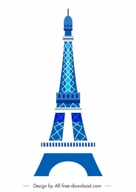 eiffel tower design element blue flat symmetric outline 