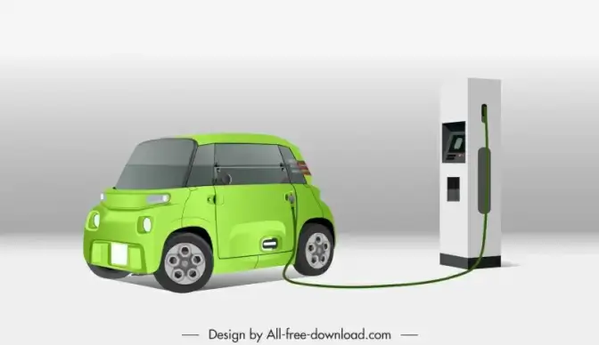 electric car charging design elements modern 3d