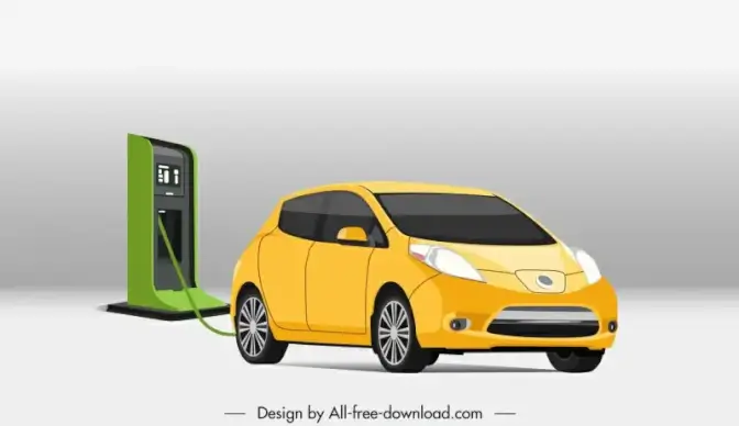 electric car design elements 3d charing station 