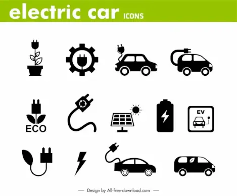 electric car premium icons flat black symbols