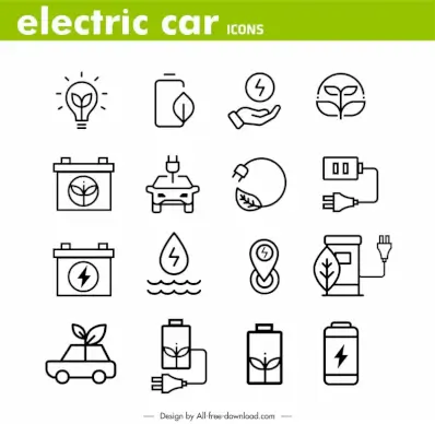 electric car premium line icons handdrawn symbols