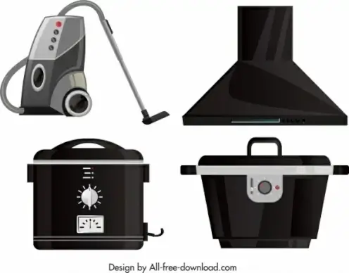 electronic devices icons cleaner ventilator rice cooker sketch