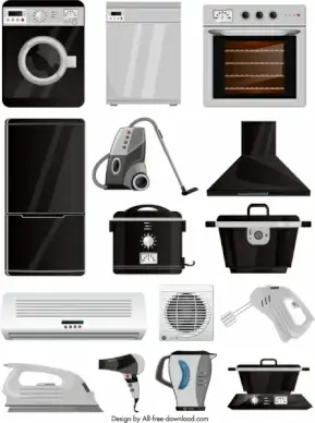 electronic devices icons shiny modern sketch