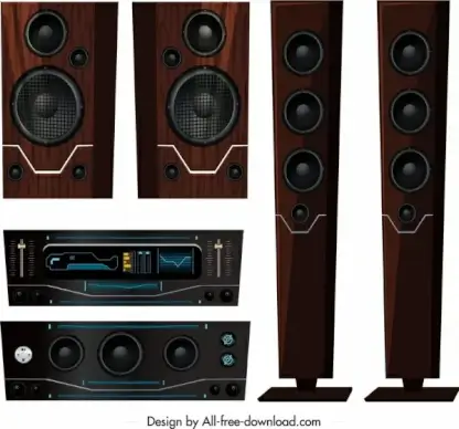 electronic music instruments icons modern speakers players sketch