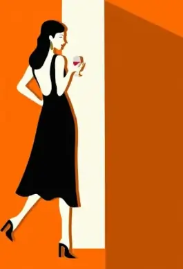 elegant black dress design colored cartoon style