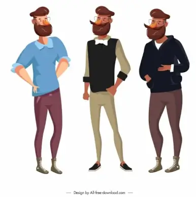 elegant men icons colored cartoon character sketch