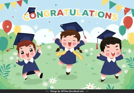 elementary graduation party backdrop template cute dynamic joyful children 