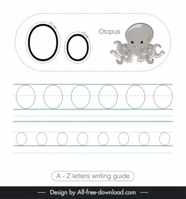 elementary school writing guide worksheet template cute octopus tracing letters o sketch