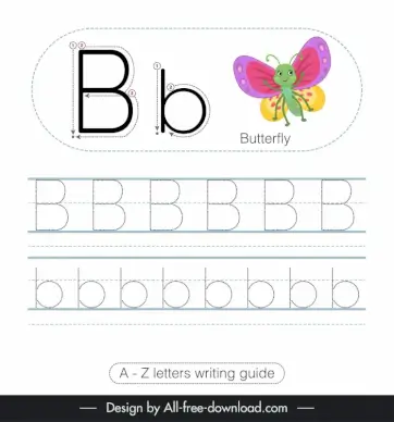 elementary writing guide worksheet template butterfly tracing letters b outline  