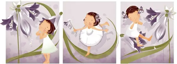 elements of girl in purple lilies vector