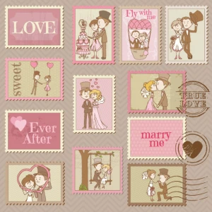 elements of wedding seal and stamp vector