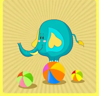 elephant background round balls rays backdrop cartoon design